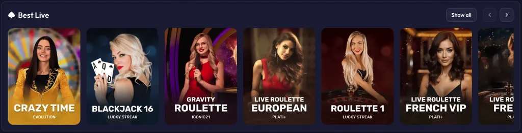 Live Dealer and Table Games in SpinRise Casino